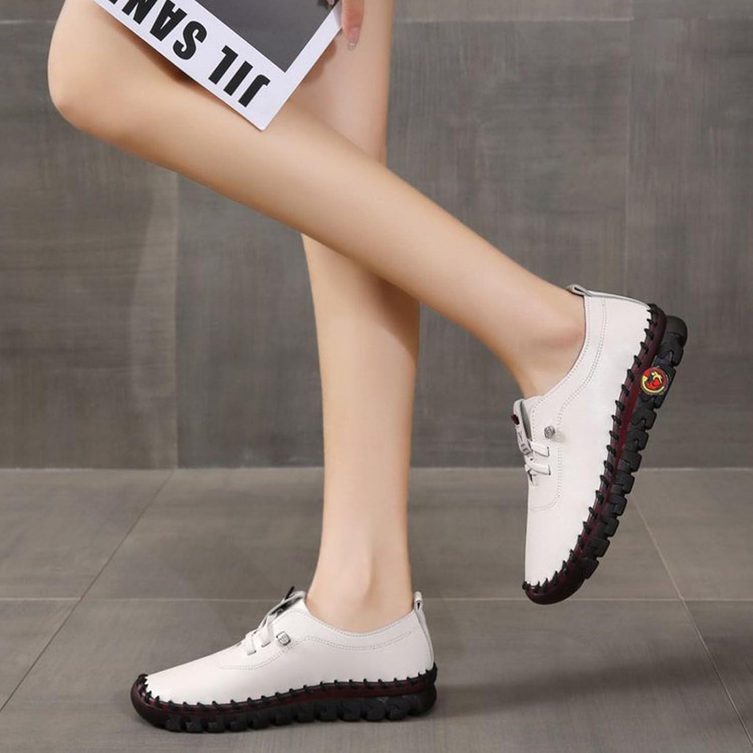 image:imageMocassins plats dcontracts enfiler en cuir confortables pour femmeBlanc
