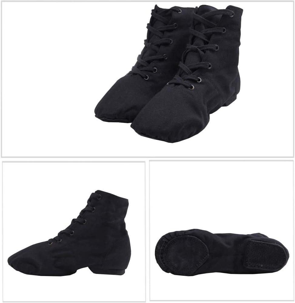 image:imageModernes Chaussures De Danse Chaussure de Ballet Boot Semelle Souple Yoga Gymnastique Split Plate Ballet Doux Toile Chaussons pour Hommes Femmes Little Kid Lacets Filles Canvas Jazz Dance BottesNoir