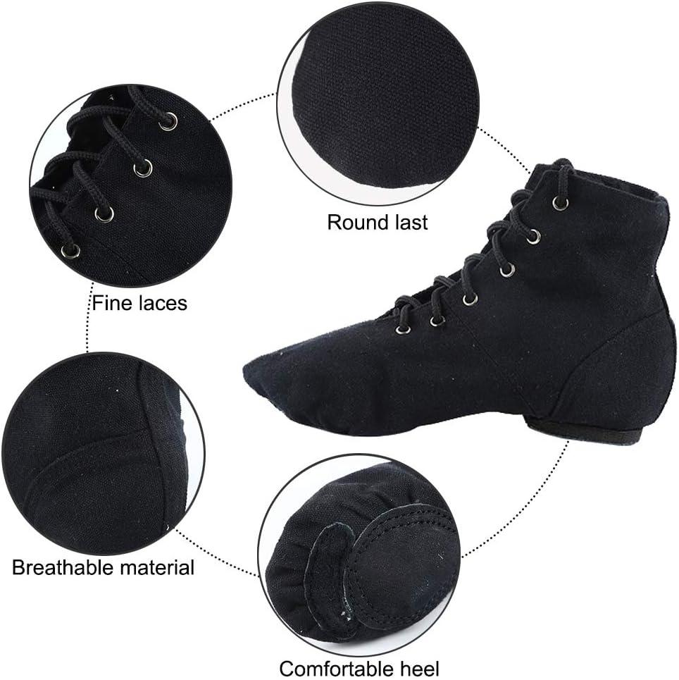 image:imageModernes Chaussures De Danse Chaussure de Ballet Boot Semelle Souple Yoga Gymnastique Split Plate Ballet Doux Toile Chaussons pour Hommes Femmes Little Kid Lacets Filles Canvas Jazz Dance BottesNoir