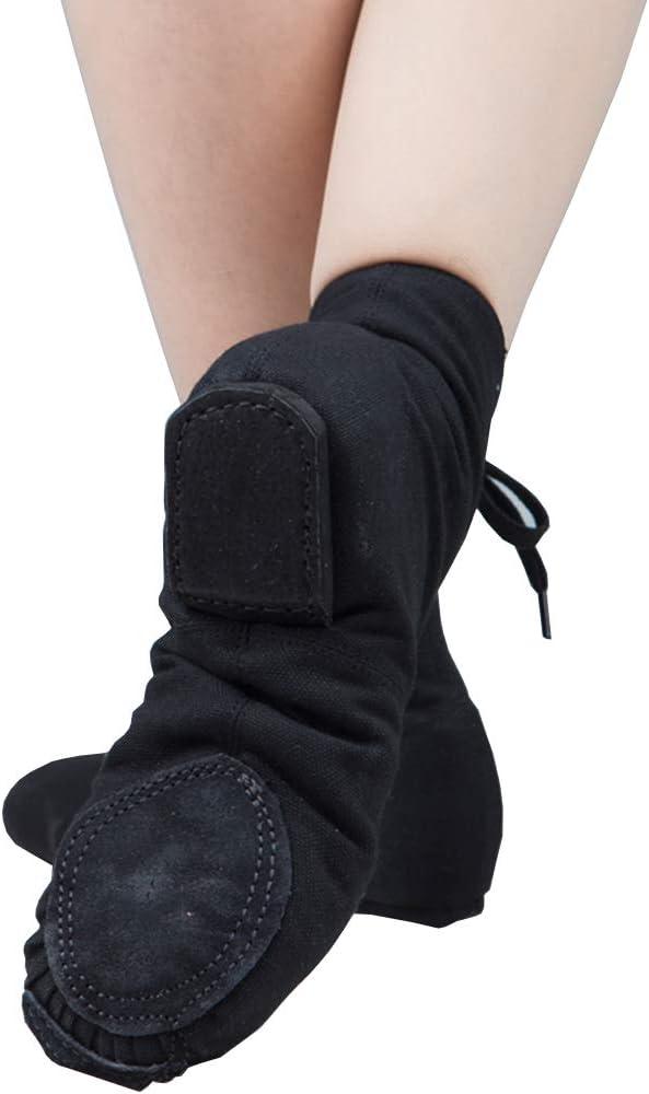 image:imageModernes Chaussures De Danse Chaussure de Ballet Boot Semelle Souple Yoga Gymnastique Split Plate Ballet Doux Toile Chaussons pour Hommes Femmes Little Kid Lacets Filles Canvas Jazz Dance BottesNoir