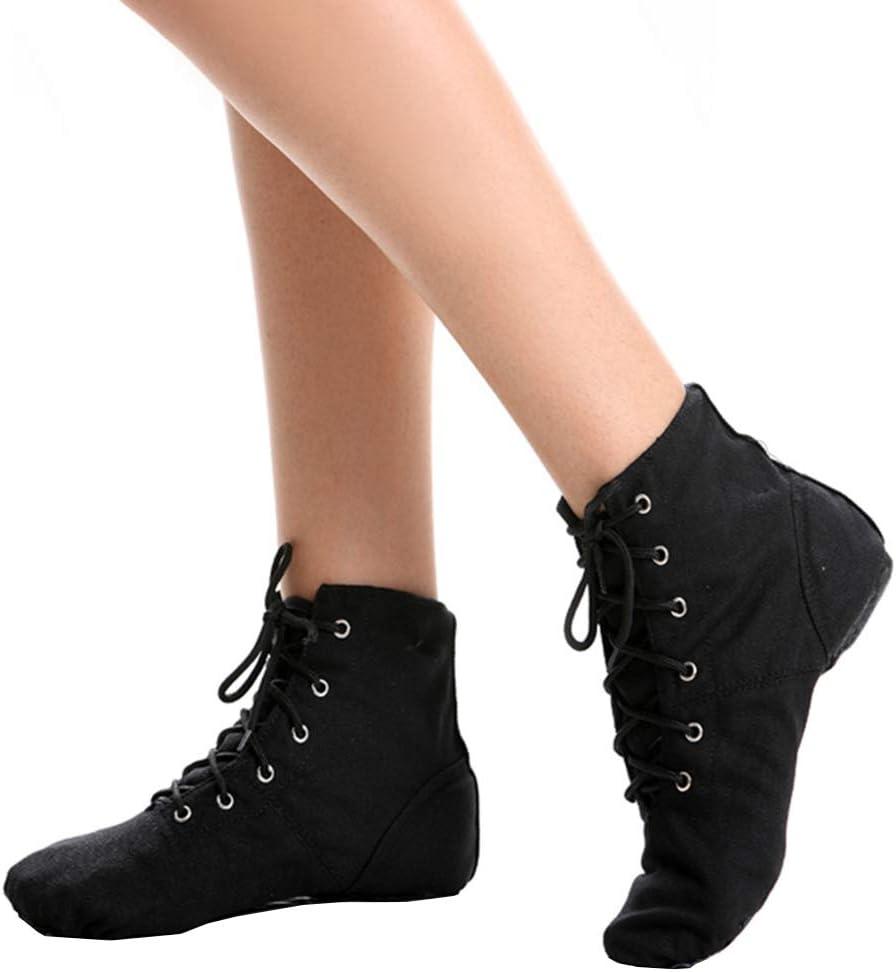 image:imageModernes Chaussures De Danse Chaussure de Ballet Boot Semelle Souple Yoga Gymnastique Split Plate Ballet Doux Toile Chaussons pour Hommes Femmes Little Kid Lacets Filles Canvas Jazz Dance BottesNoir