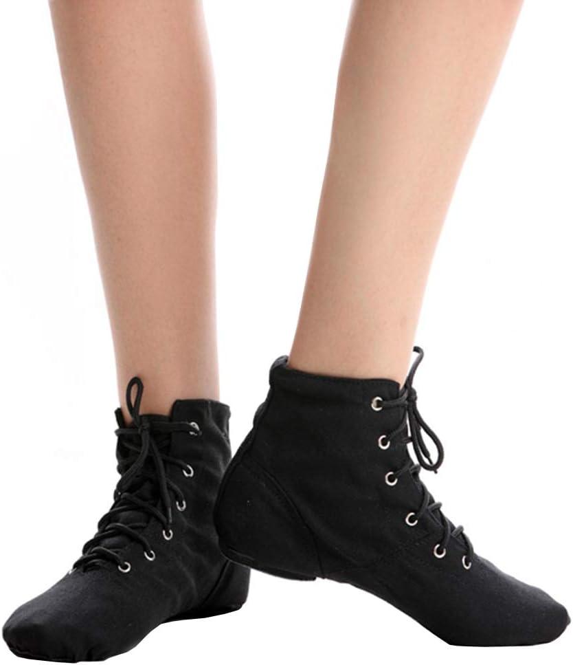 image:imageModernes Chaussures De Danse Chaussure de Ballet Boot Semelle Souple Yoga Gymnastique Split Plate Ballet Doux Toile Chaussons pour Hommes Femmes Little Kid Lacets Filles Canvas Jazz Dance BottesNoir