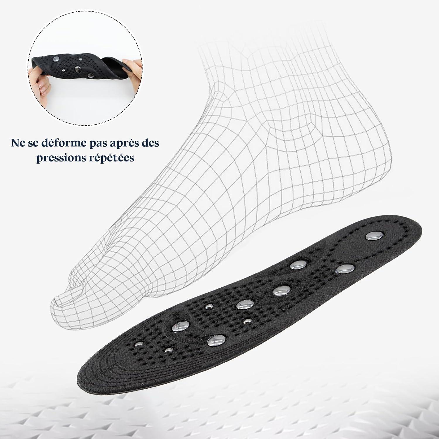image:imageZYNERY Semelles Orthopdiques Magntiques Acupression Semelle Confort Pieds Plats et Aponvrosite Plantaire Dcoupable pour Chaussures Femme Homme Bleu 3540Noir