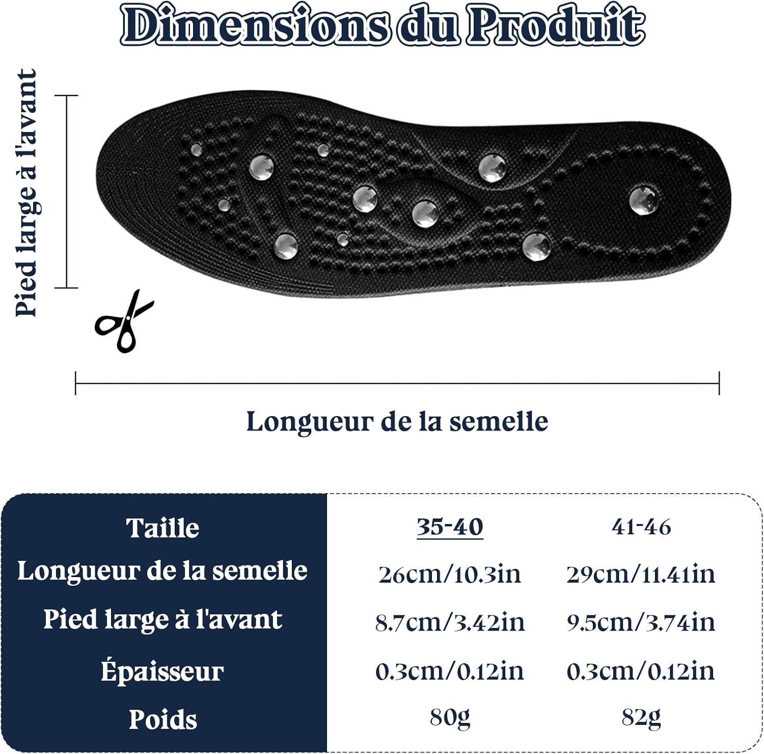 image:imageZYNERY Semelles Orthopdiques Magntiques Acupression Semelle Confort Pieds Plats et Aponvrosite Plantaire Dcoupable pour Chaussures Femme Homme Bleu 3540Noir
