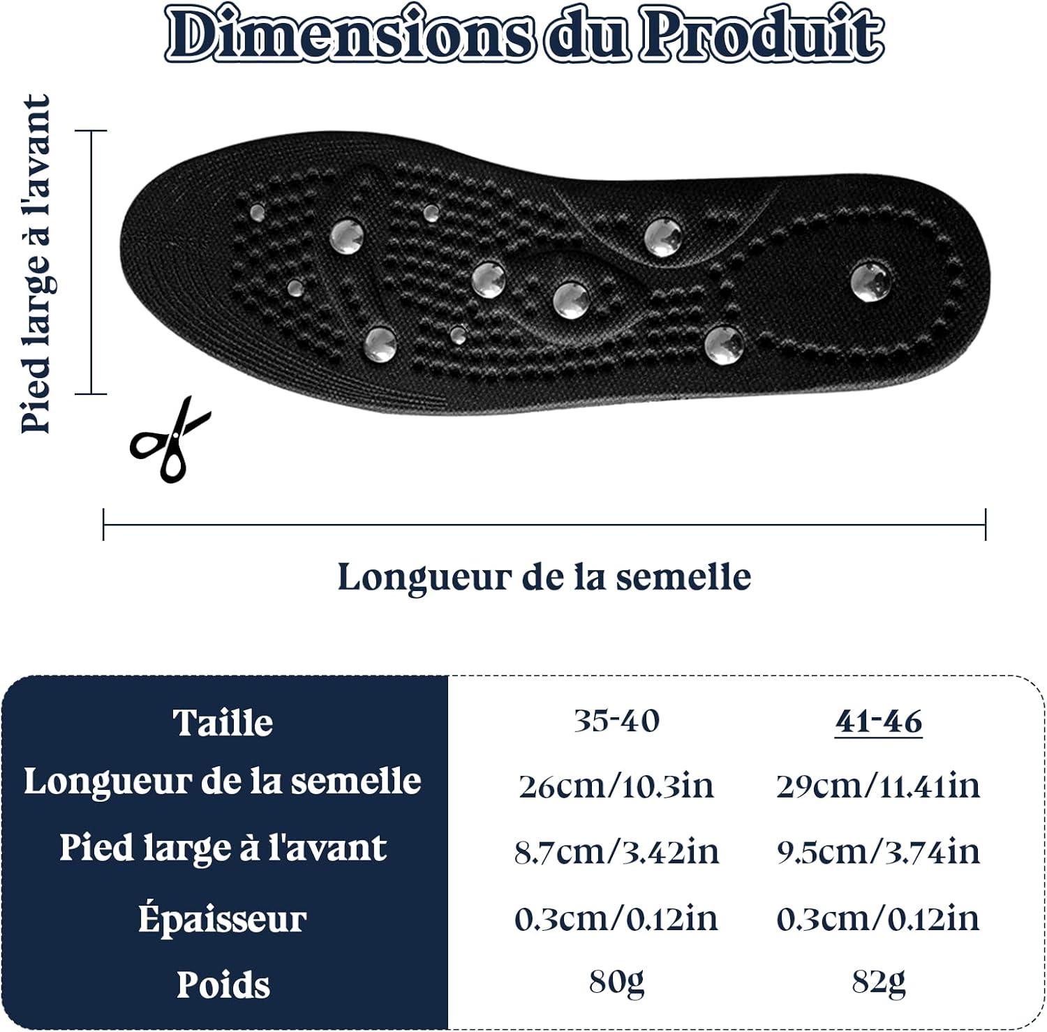 image:imageZYNERY Semelles Orthopdiques Magntiques Acupression Semelle Confort Pieds Plats et Aponvrosite Plantaire Dcoupable pour Chaussures Femme Homme Bleu 3540Noir