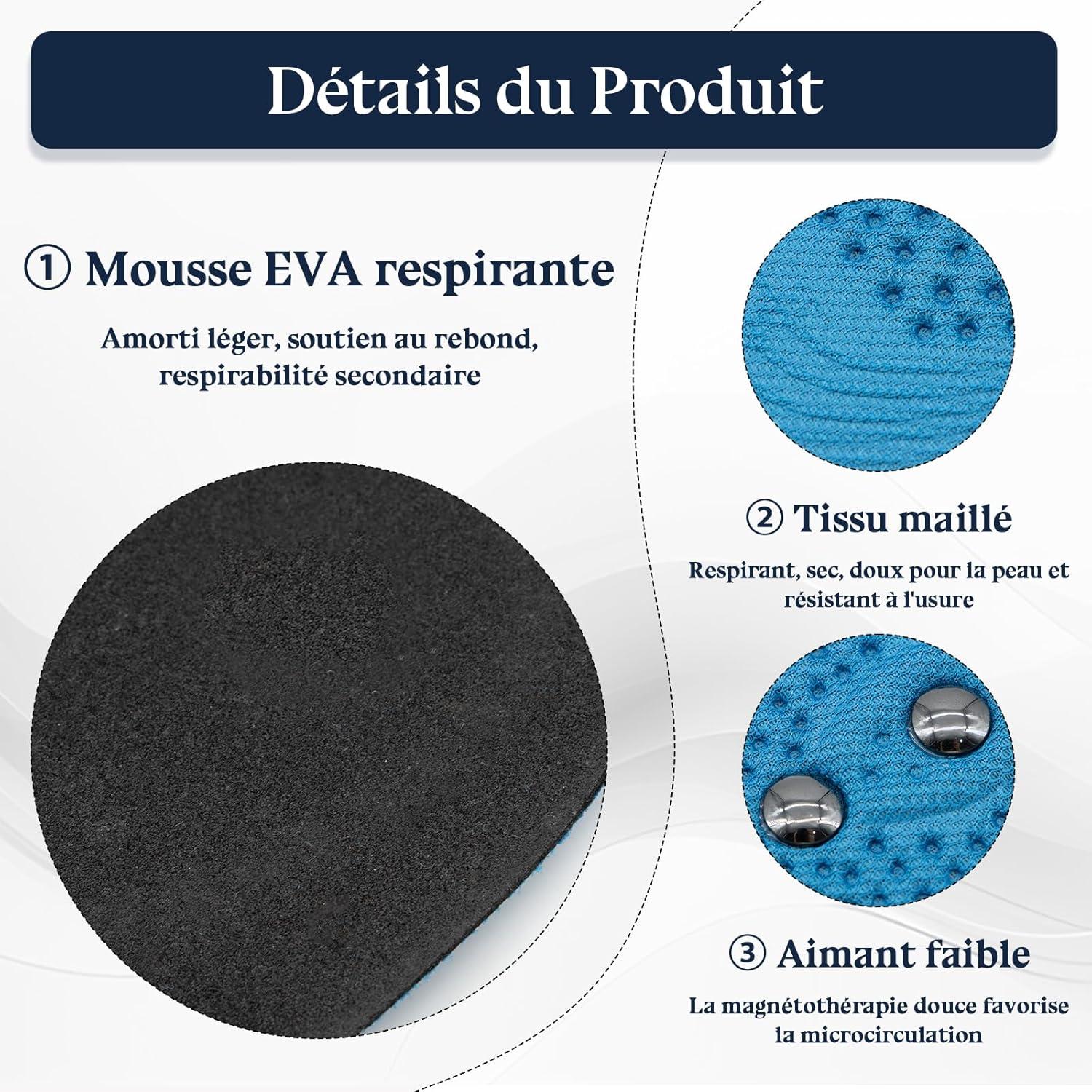 image:imageZYNERY Semelles Orthopdiques Magntiques Acupression Semelle Confort Pieds Plats et Aponvrosite Plantaire Dcoupable pour Chaussures Femme Homme Bleu 3540Bleu
