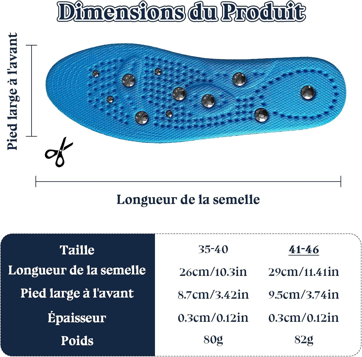 image:imageZYNERY Semelles Orthopdiques Magntiques Acupression Semelle Confort Pieds Plats et Aponvrosite Plantaire Dcoupable pour Chaussures Femme Homme Bleu 3540Bleu