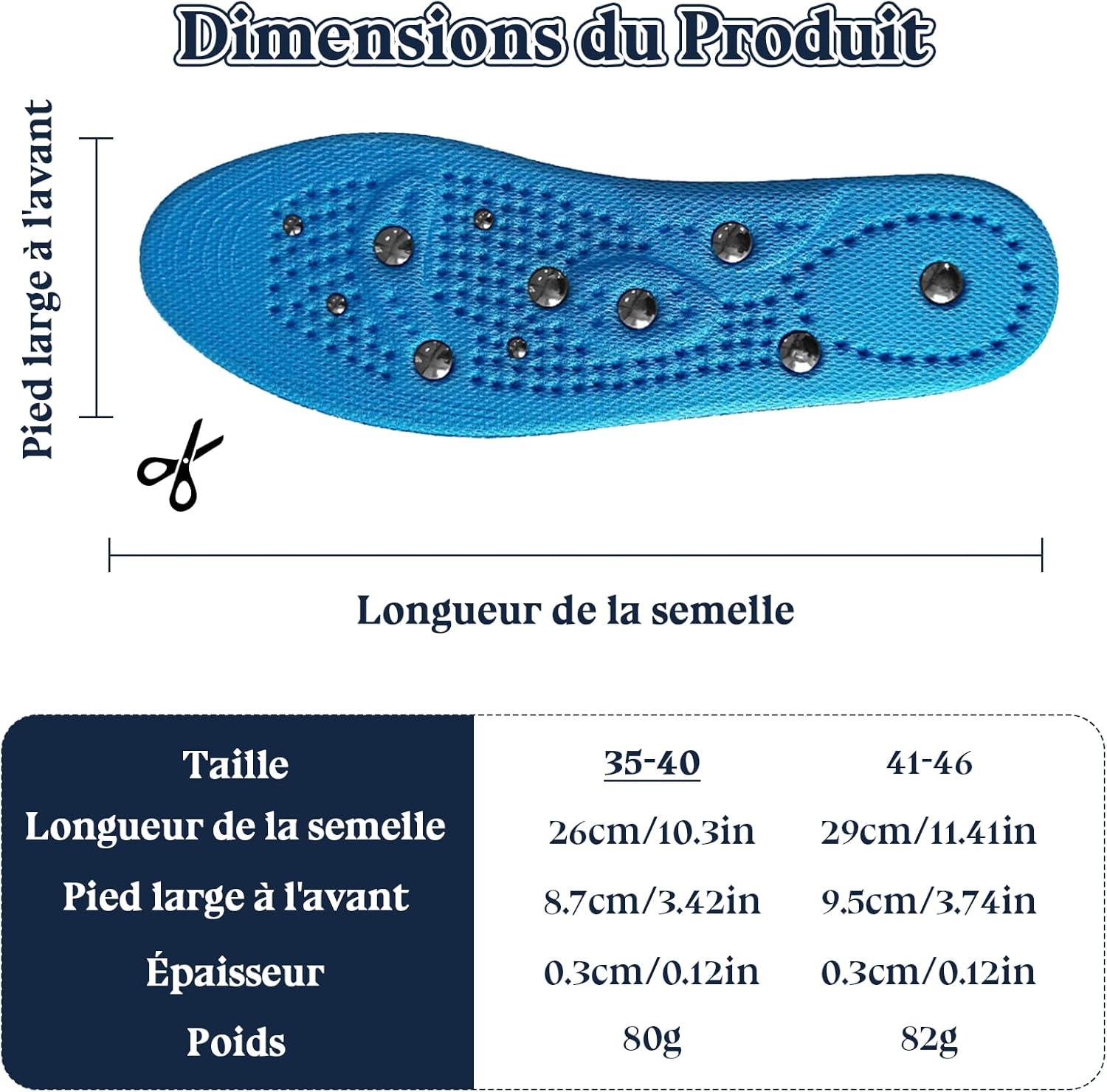 image:imageZYNERY Semelles Orthopdiques Magntiques Acupression Semelle Confort Pieds Plats et Aponvrosite Plantaire Dcoupable pour Chaussures Femme Homme Bleu 3540Bleu