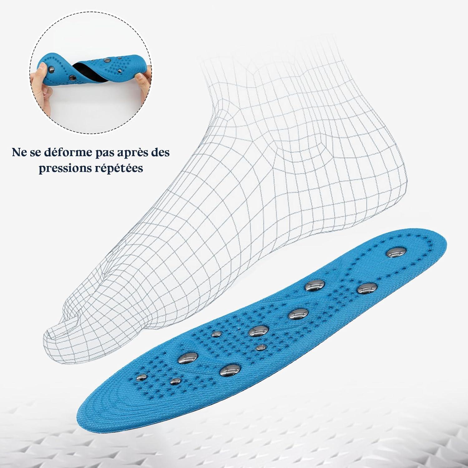image:imageZYNERY Semelles Orthopdiques Magntiques Acupression Semelle Confort Pieds Plats et Aponvrosite Plantaire Dcoupable pour Chaussures Femme Homme Bleu 3540Bleu