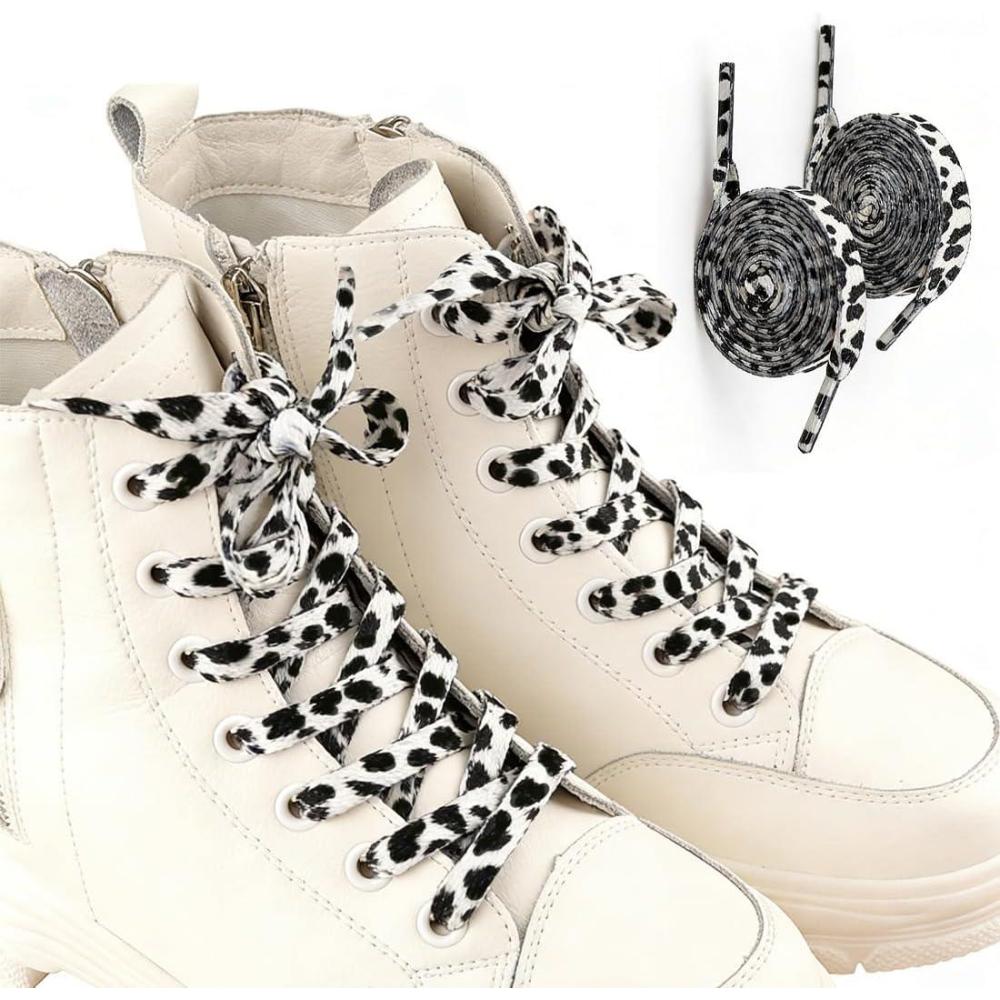 image:image2 paires Lacets Lopard Noir Blanc lacets plats motif leopard pour baskets chaussures femme homme lacets mode imprim pour sneakers accessoiresNoir et blanc