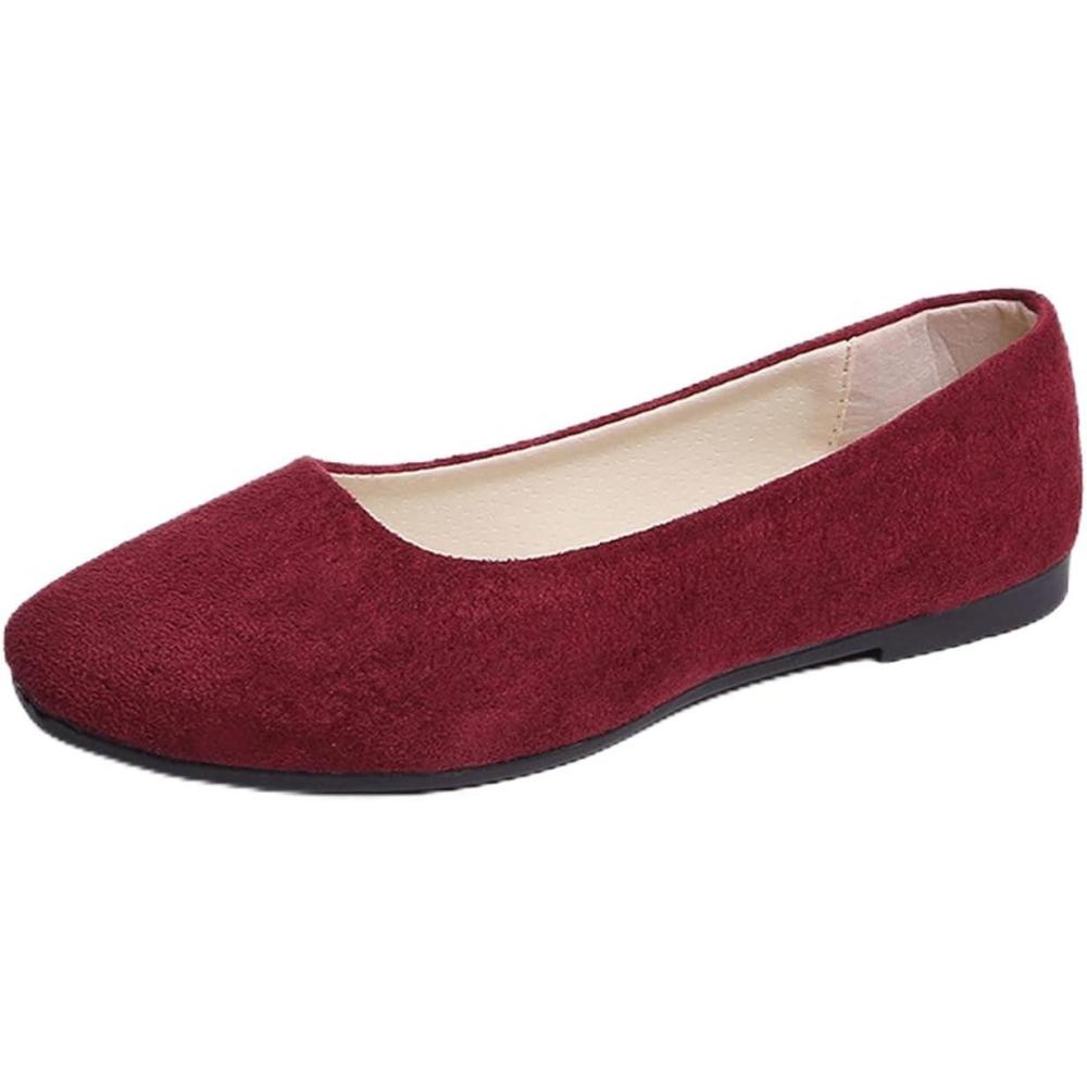 image:imageBallerines plates dcontractes bout carr pour femme lgantes enfiler Couleur unie Tendance Couleur unie Chaussures plates confortables pour le bureau et la conduiteRouge Vin