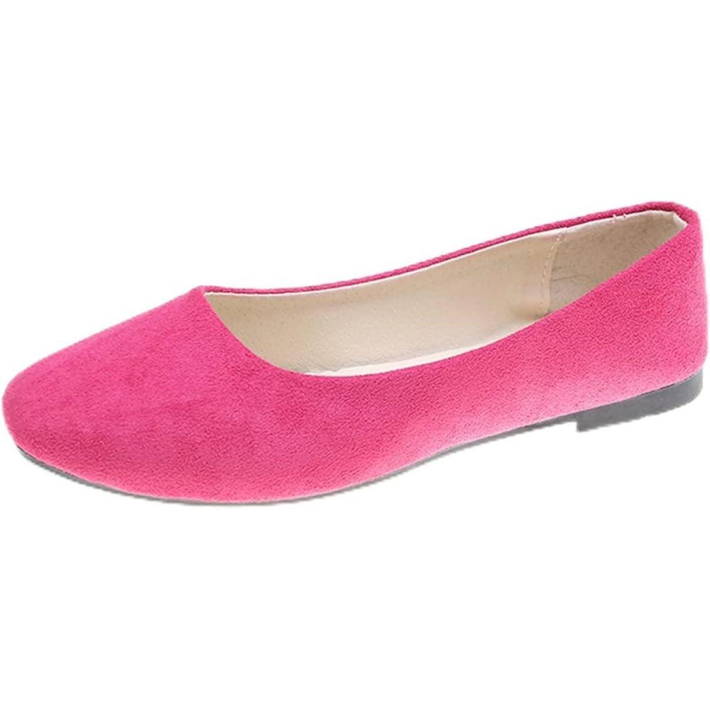 image:imageBallerines plates dcontractes bout carr pour femme lgantes enfiler Couleur unie Tendance Couleur unie Chaussures plates confortables pour le bureau et la conduiteRose Rouge