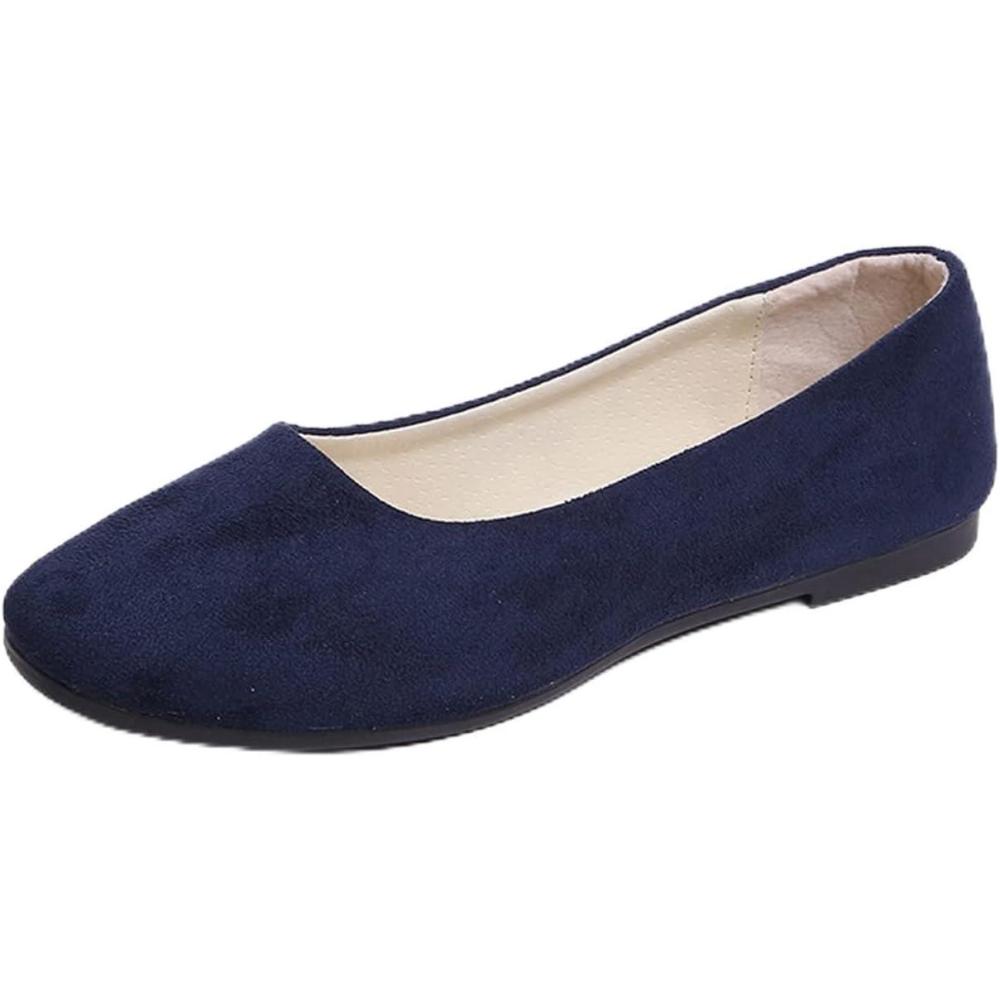 image:imageBallerines plates dcontractes bout carr pour femme lgantes enfiler Couleur unie Tendance Couleur unie Chaussures plates confortables pour le bureau et la conduiteBleu Marine