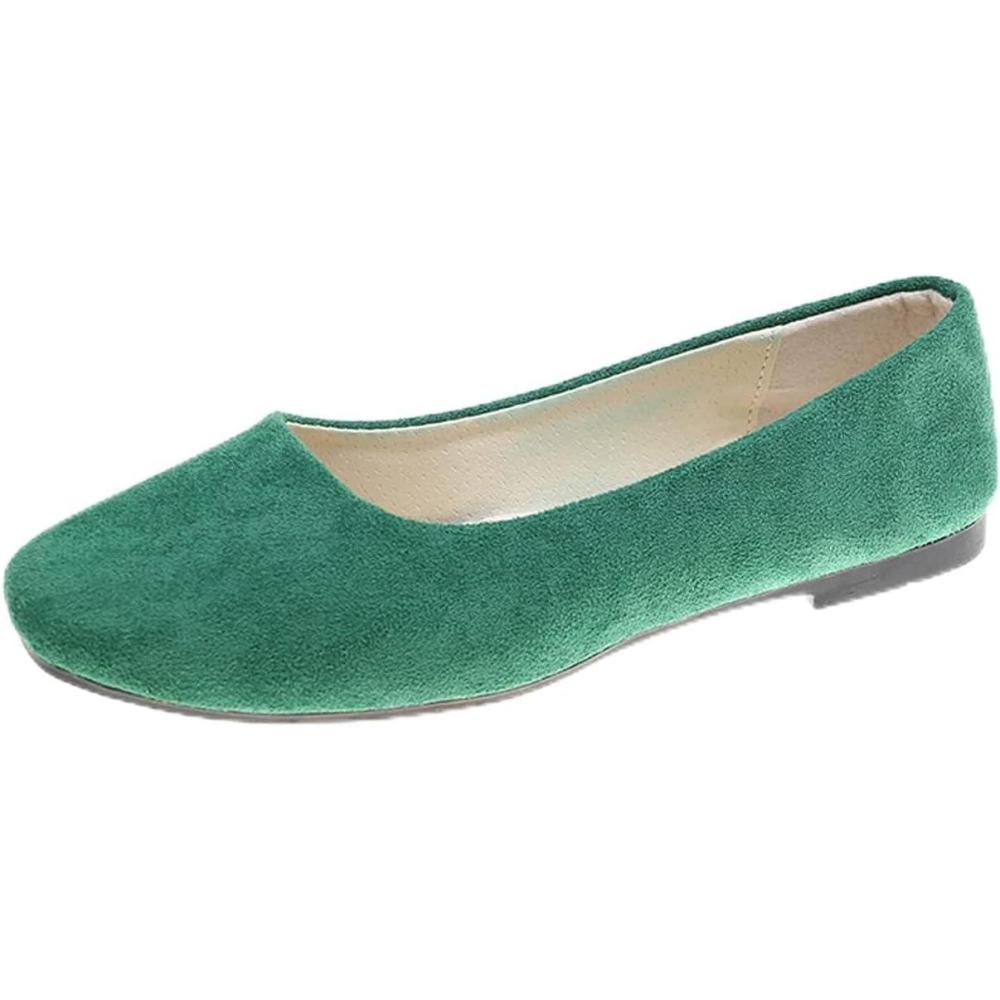 image:imageBallerines plates dcontractes bout carr pour femme lgantes enfiler Couleur unie Tendance Couleur unie Chaussures plates confortables pour le bureau et la conduiteVert