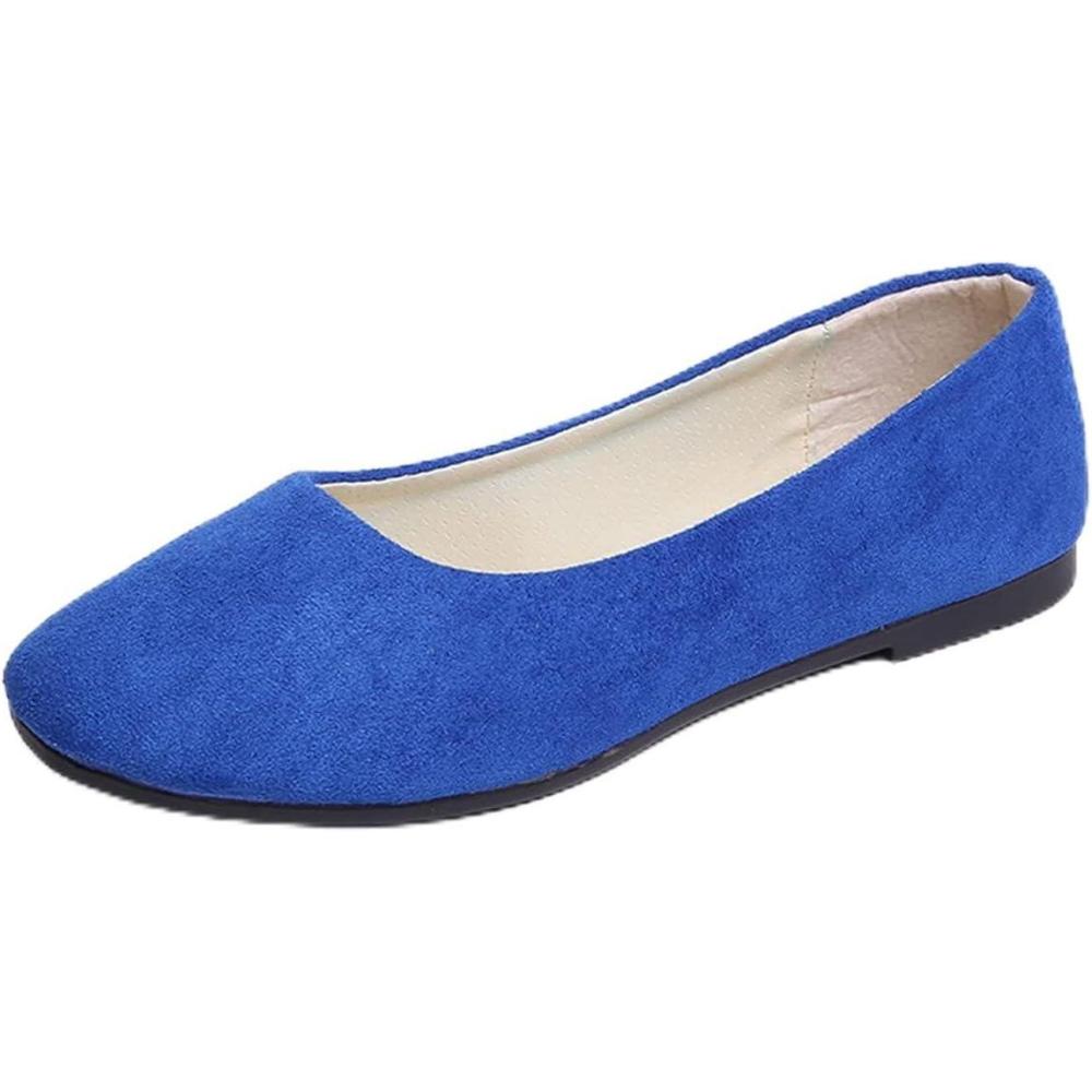 image:imageBallerines plates dcontractes bout carr pour femme lgantes enfiler Couleur unie Tendance Couleur unie Chaussures plates confortables pour le bureau et la conduiteBleu