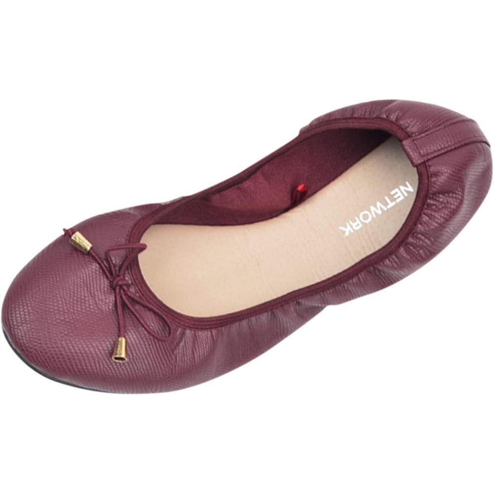 image:imageBallerines plates pour femme Pour lt et lextrieur Antidrapantes Chaussures de travail lgres lgres lgantes et confortables Bout rond Chaussures verniesBordeaux