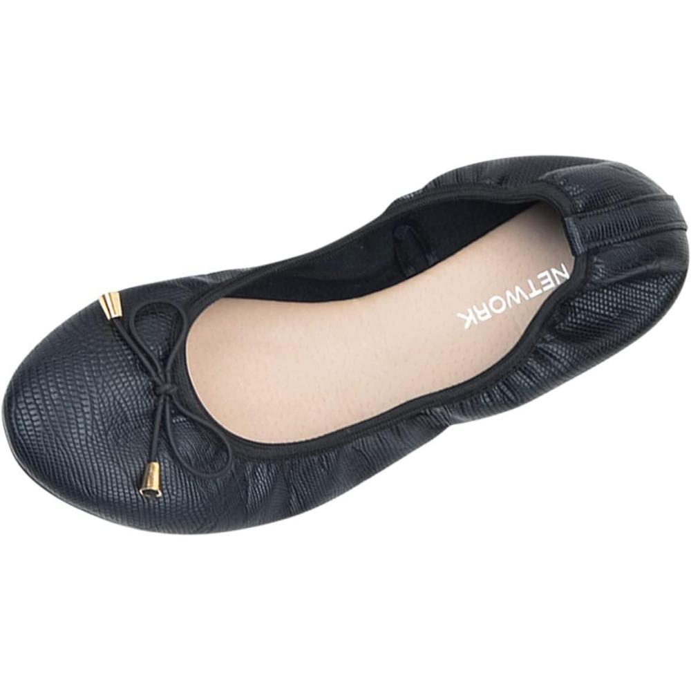 image:imageBallerines plates pour femme Pour lt et lextrieur Antidrapantes Chaussures de travail lgres lgres lgantes et confortables Bout rond Chaussures verniesNoir