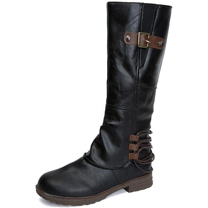 image:imageBottes mimollet pour femme vintage boucle talon bas antidrapantes bout rond bottines larges durables bottes longues enfiler chaussures habilles confortables chaussures unies pour