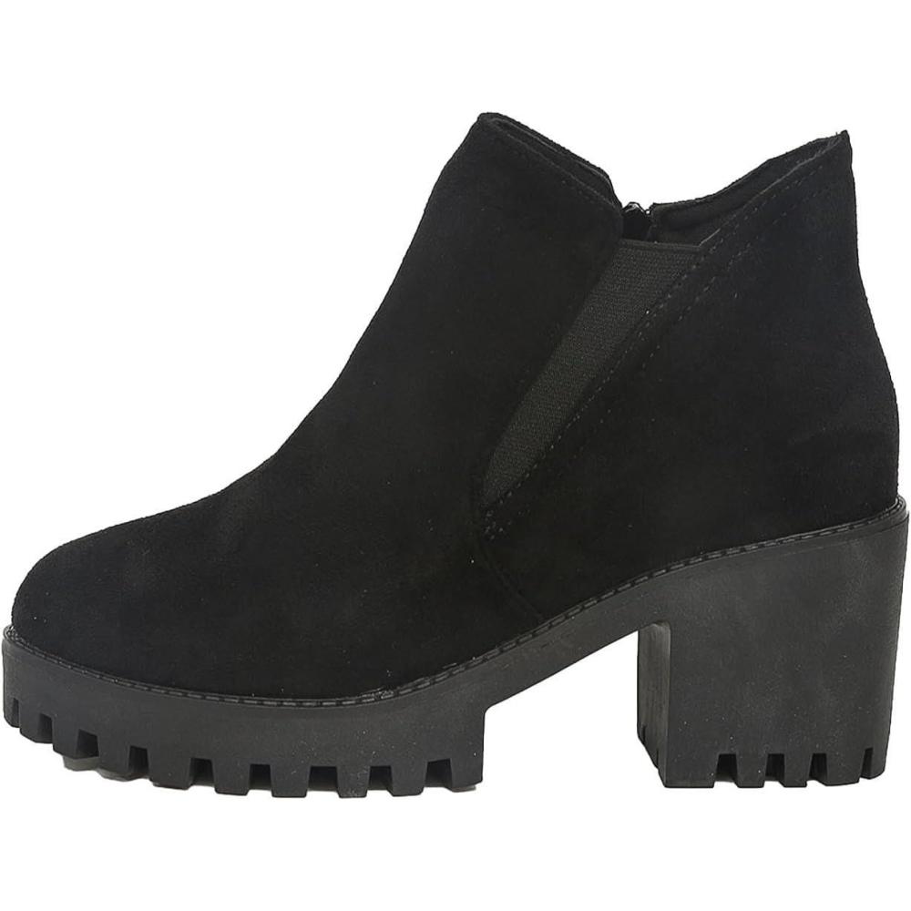 image:imageBottines talon femme cuir Bottes mihautes pour Femmes AutomneHiver Cuir Confort Chic Verni Talon Bloc Bottines miMollet Extensibles Boots Talons Hauts bottes western tendanceNoir 1