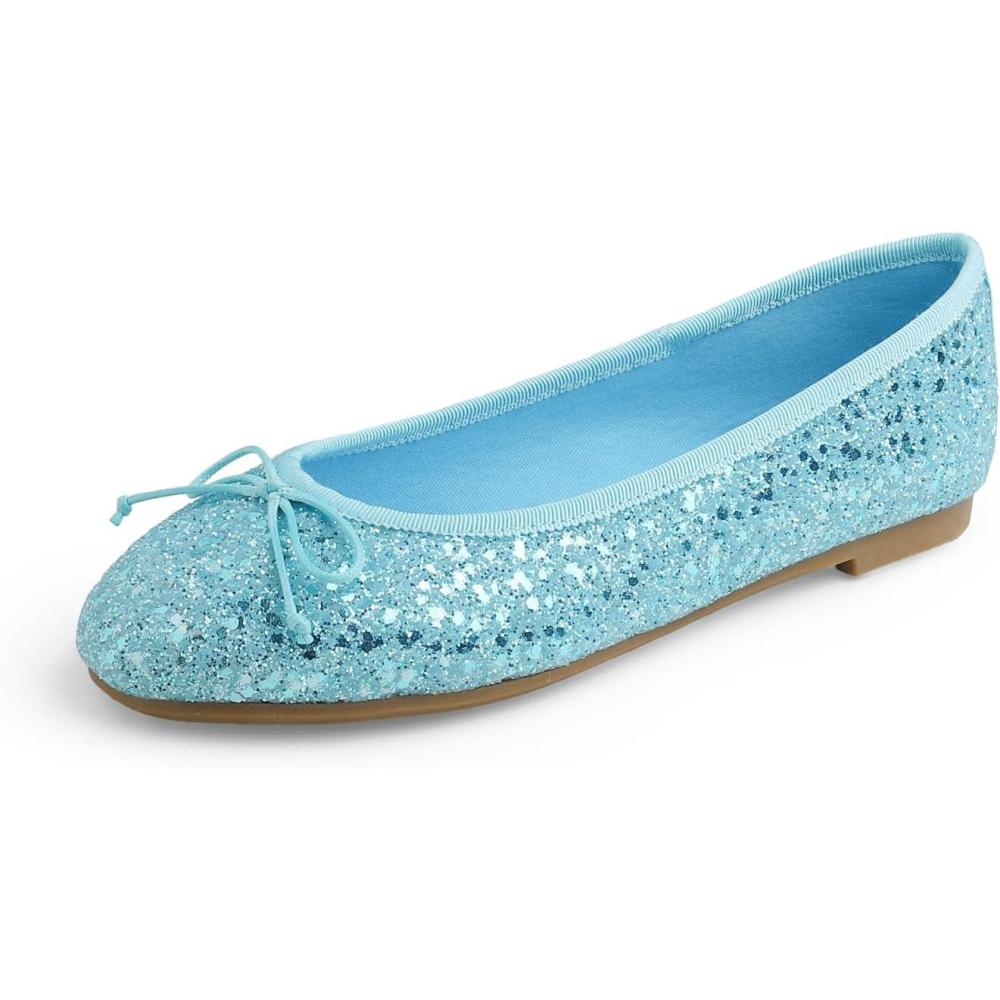 image:imageFeversole Womens Memory Foam Cushion Glitter Ballet FlatMmoire Coussin en Mousse de Femmes Ballerine de Tige Brillante PlatBleu Scintillant