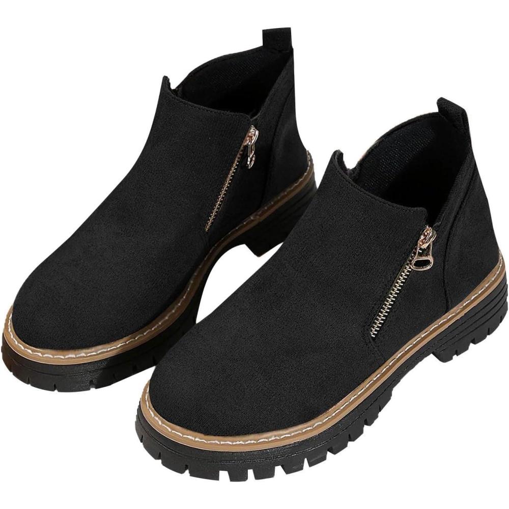 image:imageGnrique Bottines Femme Pieds Larges Dcontract Et lgant Plate Souple Impermable Bottine A Lacet Femme Lgre Extrieur Boots Slip On Rapide Enfiler BottillonsLe Noir