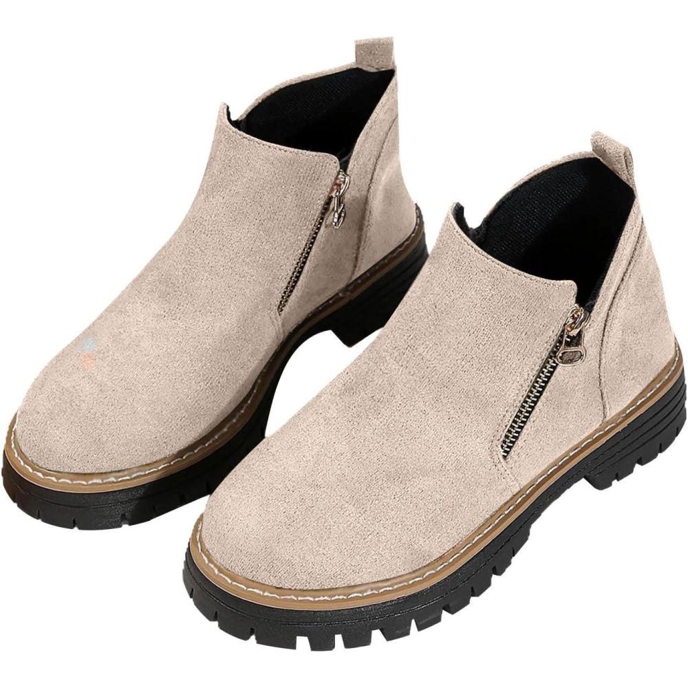 image:imageGnrique Bottines Femme Pieds Larges Dcontract Et lgant Plate Souple Impermable Bottine A Lacet Femme Lgre Extrieur Boots Slip On Rapide Enfiler BottillonsBeige