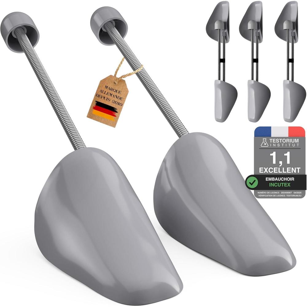 image:imageIncutex Lot de 3 Paires Embauchoirs de Chaussures taille adaptable 3844 Forme Chaussure en Plastique pour Hommes Femmes adapts aux baskets chaussures plates mocassins gris