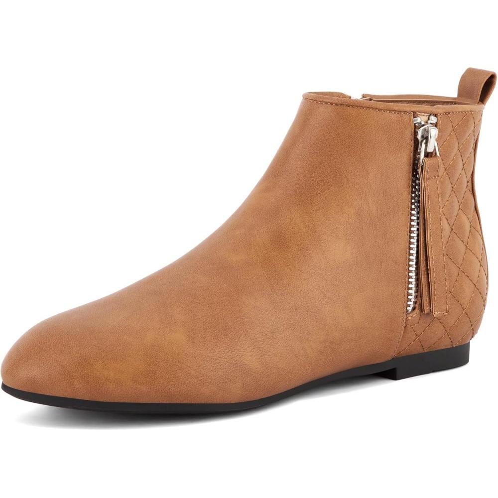 image:imageMaxMuxun Femmes Chaussures Bottes Plates Classique en Daim matelass avec Fermeture glissireCamel
