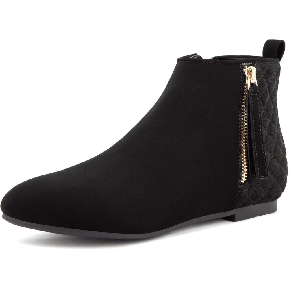 image:imageMaxMuxun Femmes Chaussures Bottes Plates Classique en Daim matelass avec Fermeture glissireNoir