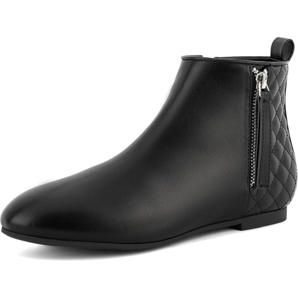 image:imageMaxMuxun Femmes Chaussures Bottes Plates Classique en Daim matelass avec Fermeture glissireNoir2