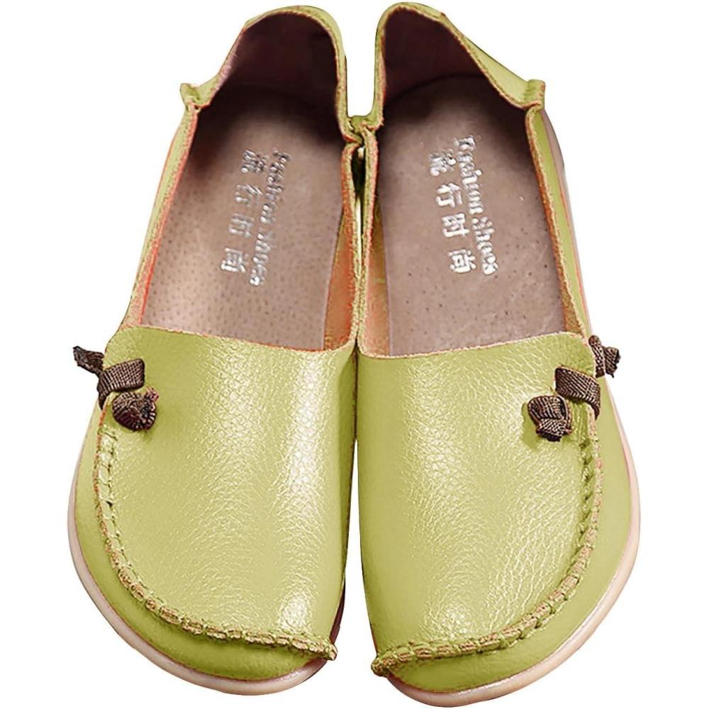 image:imageMocassins en cuir confortables et dcontracts bout rond pour femme Mocassins plats doux et confortables Chaussures plates enfiler Chaussures plates lastiques tige basseVert Menthe