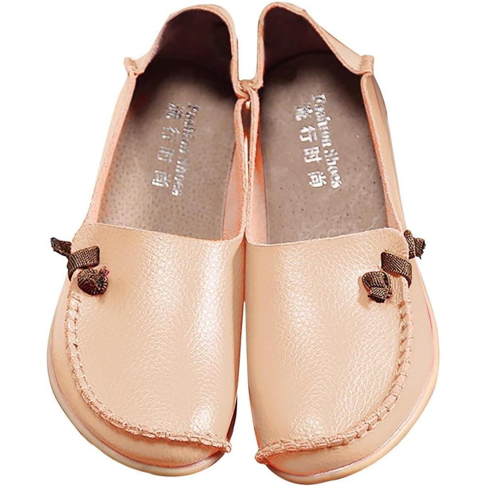 image:imageMocassins en cuir confortables et dcontracts bout rond pour femme Mocassins plats doux et confortables Chaussures plates enfiler Chaussures plates lastiques tige basseBeige