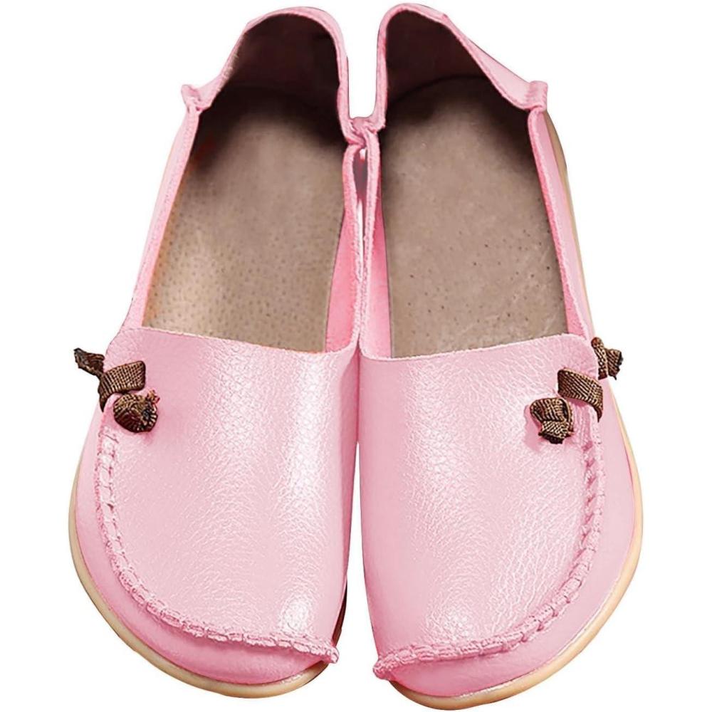image:imageMocassins en cuir confortables et dcontracts bout rond pour femme Mocassins plats doux et confortables Chaussures plates enfiler Chaussures plates lastiques tige basseRose