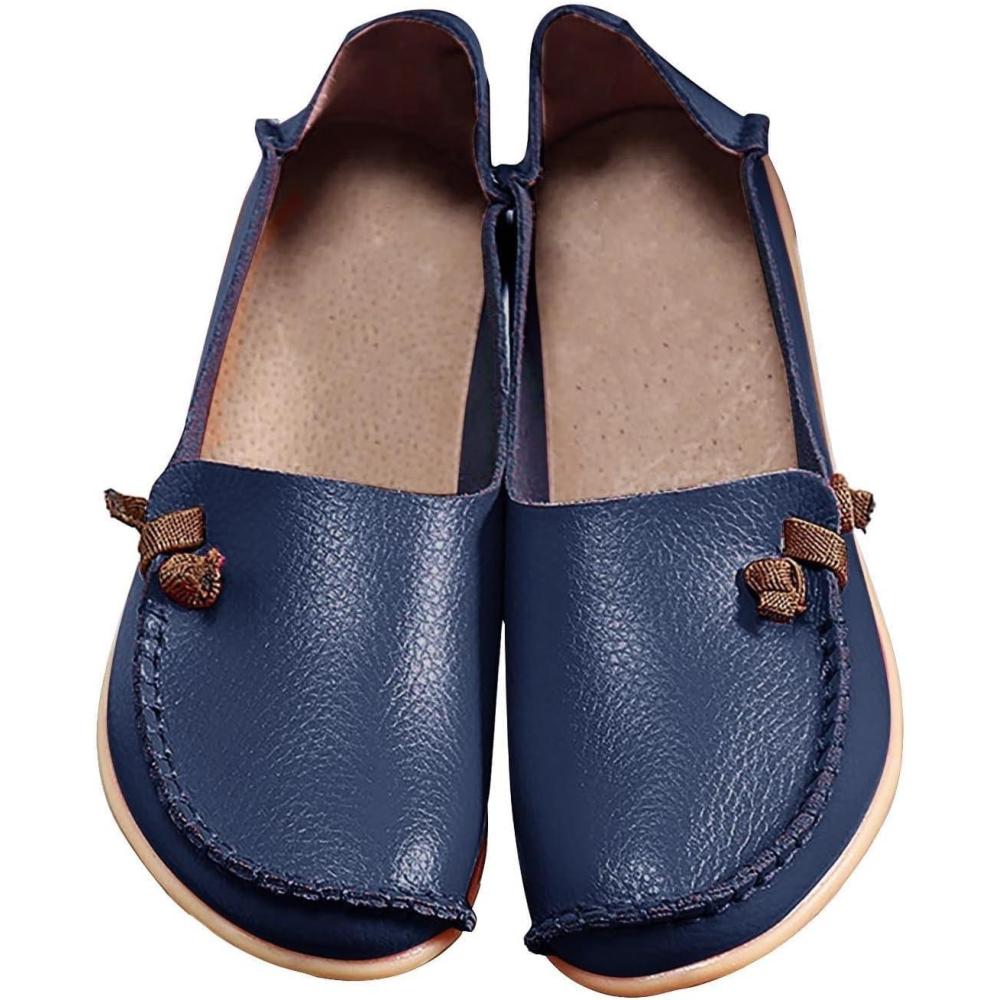 image:imageMocassins en cuir confortables et dcontracts bout rond pour femme Mocassins plats doux et confortables Chaussures plates enfiler Chaussures plates lastiques tige basseNoir Fonc