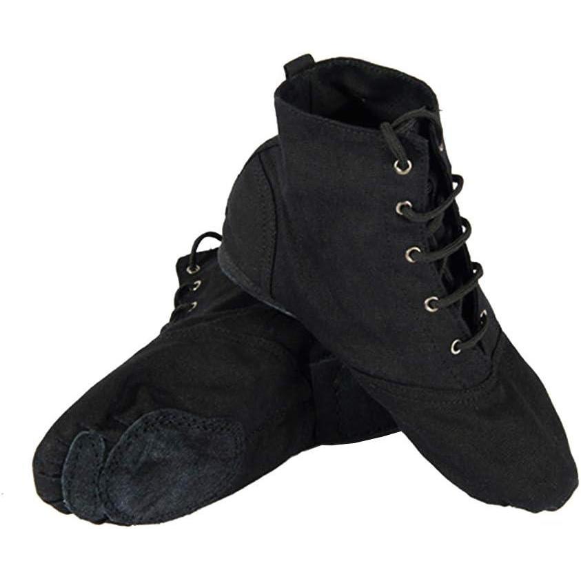 image:imageModernes Chaussures De Danse Chaussure de Ballet Boot Semelle Souple Yoga Gymnastique Split Plate Ballet Doux Toile Chaussons pour Hommes Femmes Little Kid Lacets Filles Canvas Jazz Dance BottesNoir
