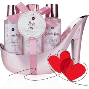 Accentra – Set de bain cadeau pour femmes MARBLE en High Heel – Set de soin 3 pcs avec gel douche, bain mousse & lotion pour le corps – Set cadeau bien-être pour anniversaire, Saint Valentin (Rose)(Unique)