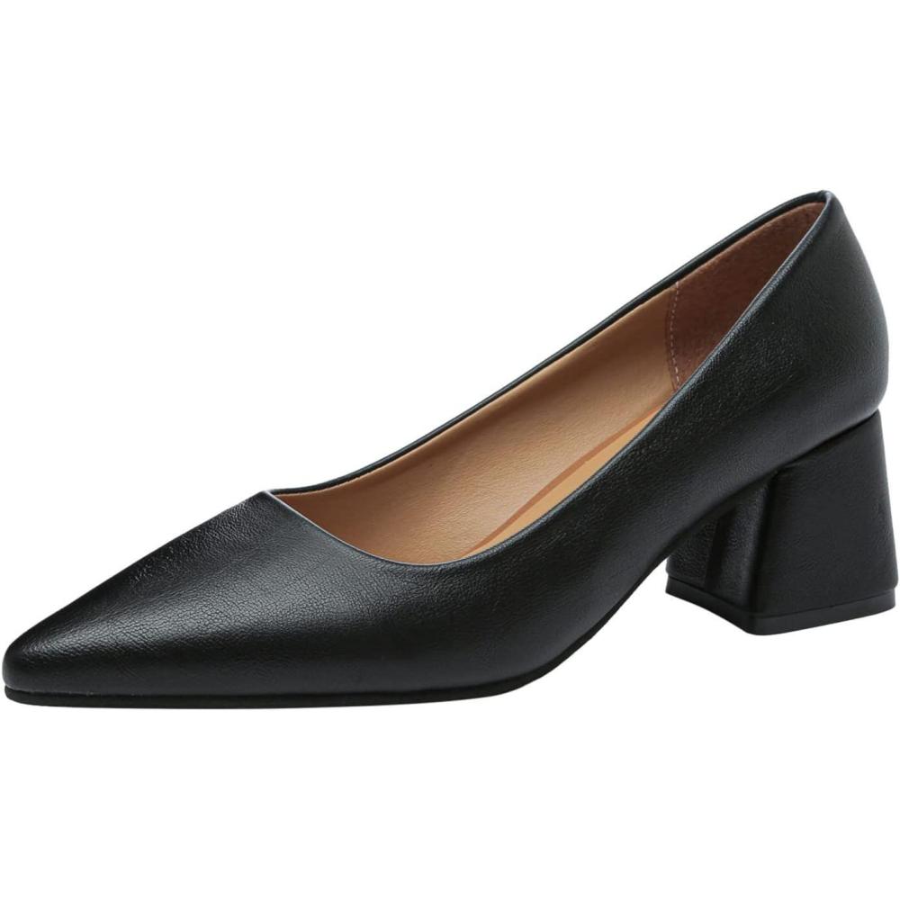 image:image2026 Escarpins en cuir de couleur unie Bout pointu Chaussures de loisirs talons hauts paisNoir