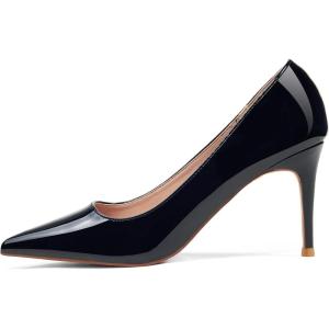 Zhabtuc Escarpins Stiletto en Cuir Verni, Bout Pointu, Talon 8 cm pour Mariage & Bal(Noir)