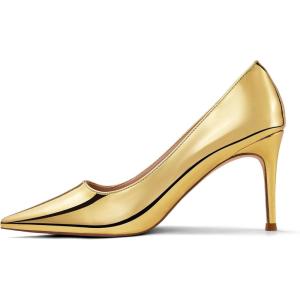 Zhabtuc Escarpins Stiletto en Cuir Verni, Bout Pointu, Talon 8 cm pour Mariage & Bal(Or)