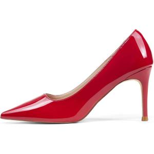 Zhabtuc Escarpins Stiletto en Cuir Verni, Bout Pointu, Talon 8 cm pour Mariage & Bal(Rouge)