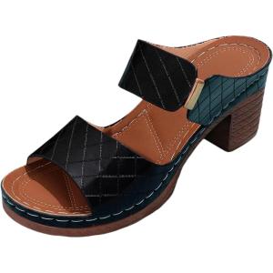 2026 Grandes sandales à talon épais pour femme – Couleur unie – Tendance(Noir)
