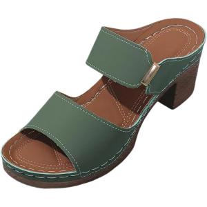 2026 Grandes sandales à talon épais pour femme – Couleur unie – Tendance(Vert)