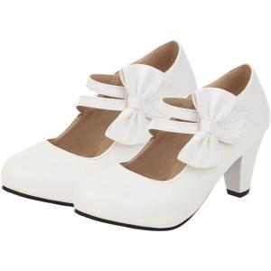 Abaodam Escarpins à Talons Hauts Compensés pour Femmes Chaussures à Talons Épais Blancs Taille 38 Nœud Décoratif Style Élégant pour Soirée et Marche au Quotidien
