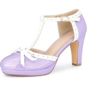 Allegra K Escarpins à talon épais avec sangle en T pour femme(Violet)