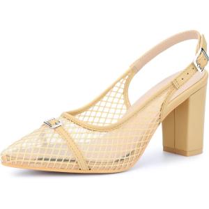 Allegra K Sandales à talon en maille pour femme avec boucle mentale et talon épais, beige, 39.5 EU