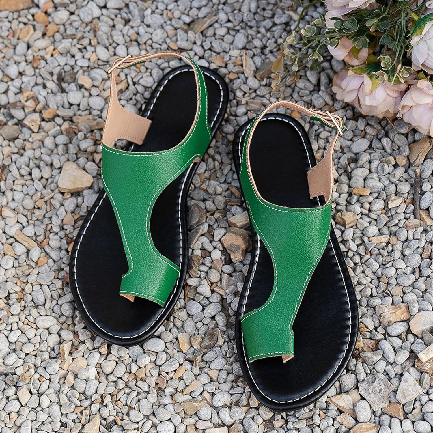 image:image2025 chaussures hallux valgus pour femme confortable Bout Ouvert chaussure plates de plage sandale Dcontract de bain Chaussures tongs lgante Bohme mules femme cuir PremiumVert