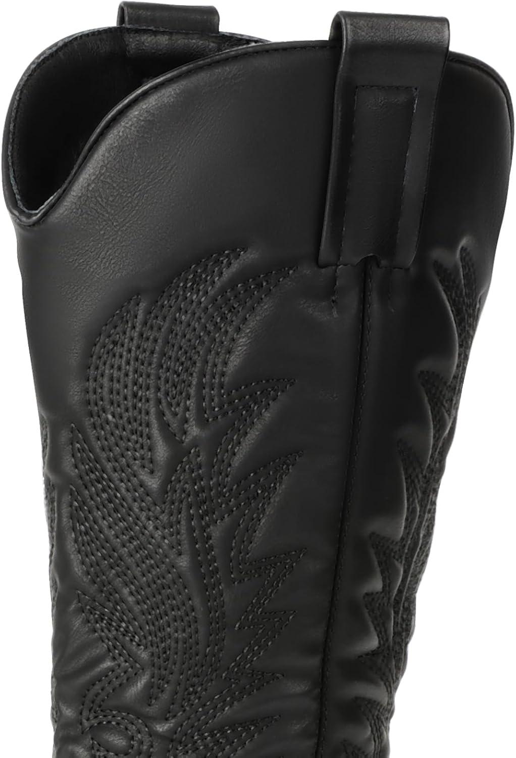 image:imageBottes de cowboy pour femme avec talon bloc de 6 cm bottes western en cuir synthtique avec tige moyenne bottes de cowboy confortables pour lautomne et lhiver au look vintage tendanceNoir avec Broderie