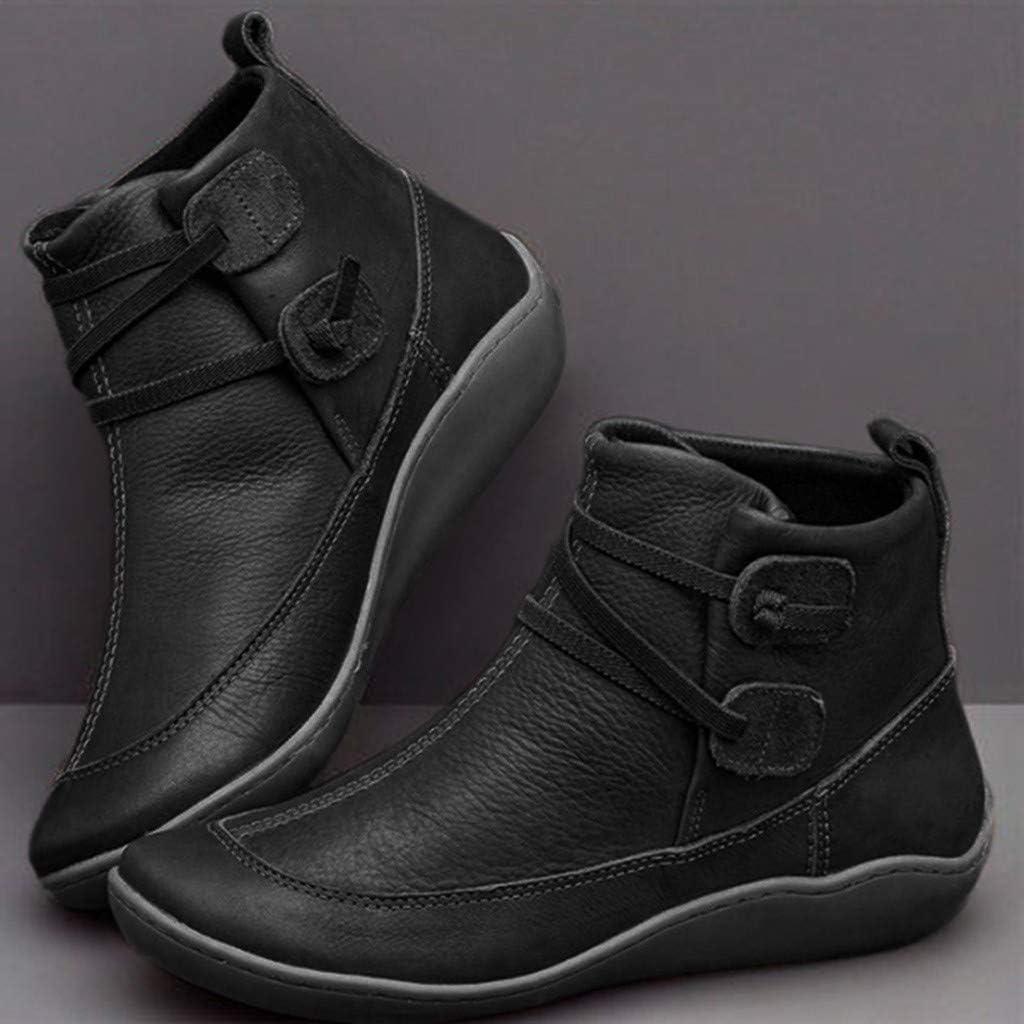 image:imageBottines pour femme Coupe large Style dcontract Confortables Antidrapantes lgantes Vintage Chaussures compenses basses Pour lextrieur le bureau lhiverNoir