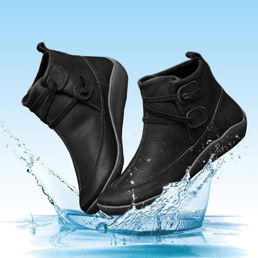 image:imageBottines pour femme Coupe large Style dcontract Confortables Antidrapantes lgantes Vintage Chaussures compenses basses Pour lextrieur le bureau lhiverNoir