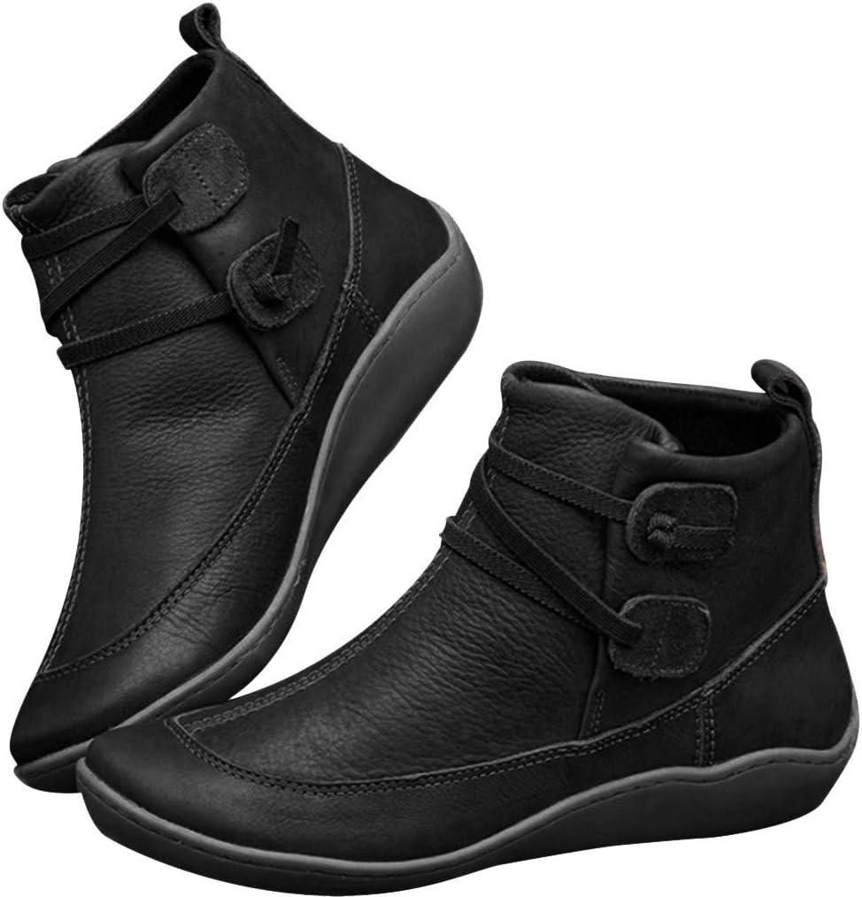 image:imageBottines pour femme Coupe large Style dcontract Confortables Antidrapantes lgantes Vintage Chaussures compenses basses Pour lextrieur le bureau lhiverNoir